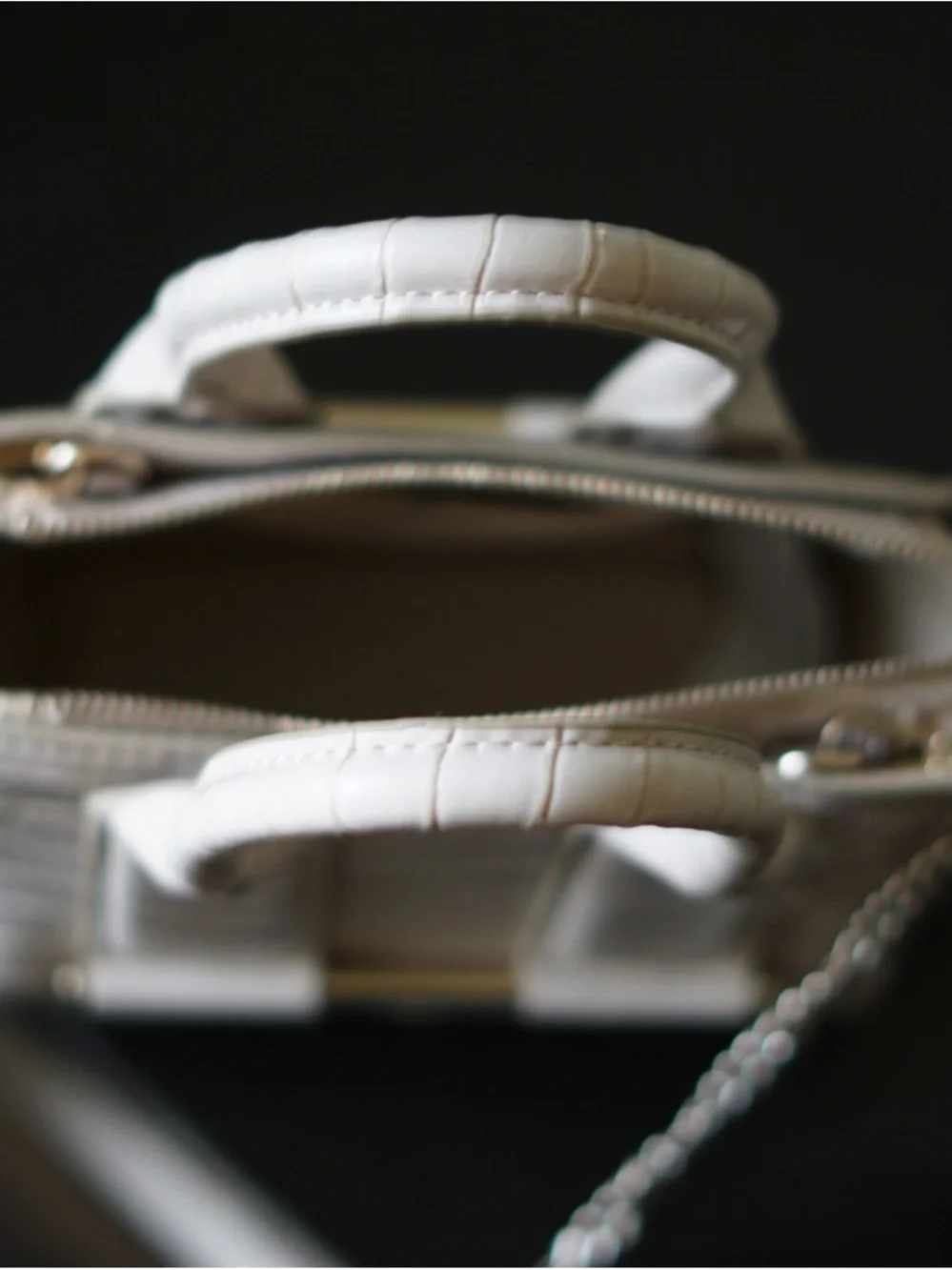 ZARA Croc-Embossed Mini Satchel in Cream with Chain Strap